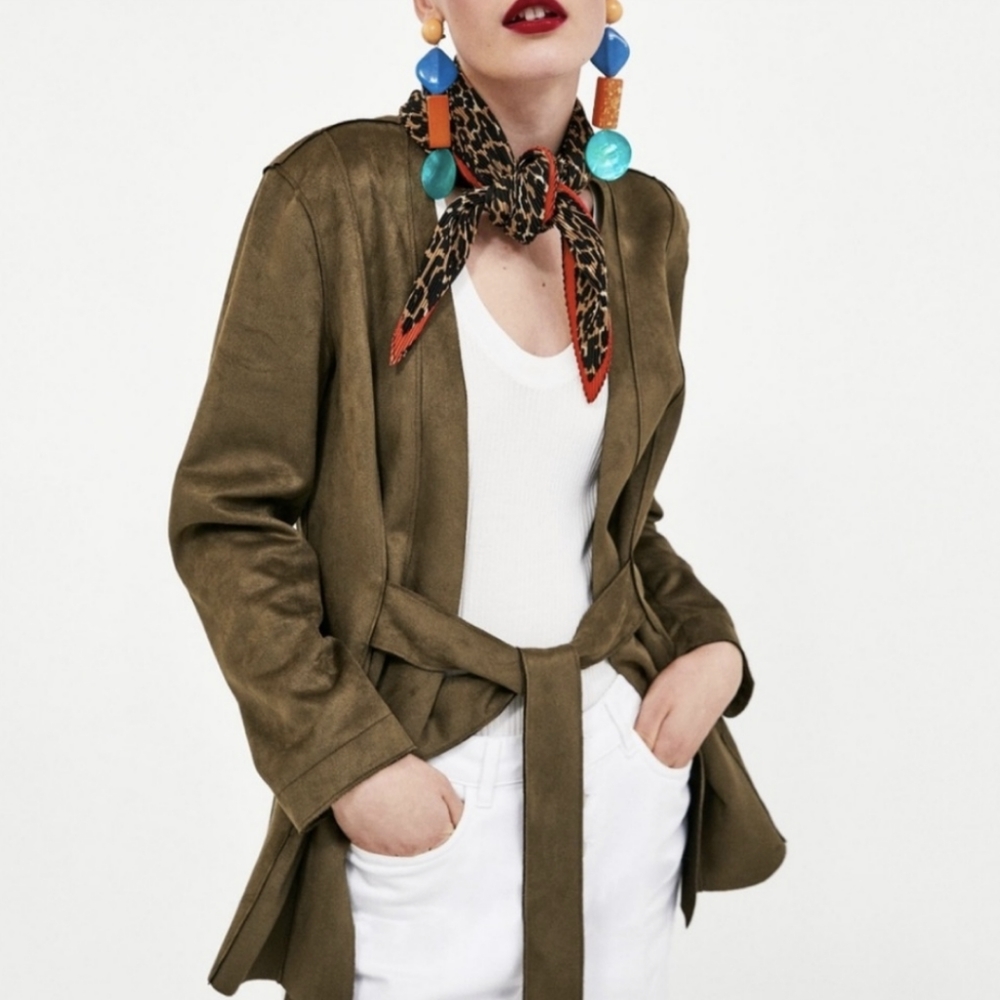 Zara Vegan Suede Belted Robe Jacket XS